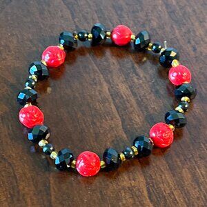 Handmade Beaded Stretch Bracelet - Black & Red